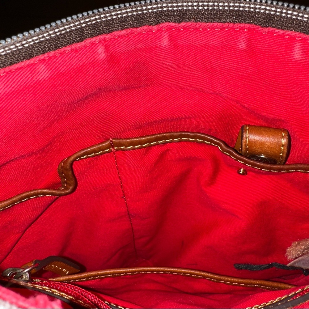 Dooney & Bourke Pink Nylon Crossbody Messenger Bag Pockets Brown Leather Straps - Picture 15 of 16